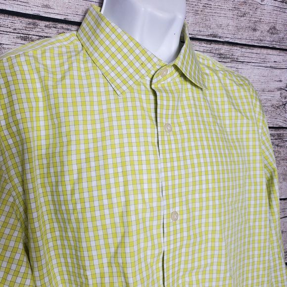 Banana Republic Men's Slim Fit Non Iron Long Sleeve Yellow Check Shirt Sz XL - Picture 2 of 8
